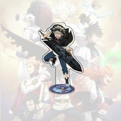 Black clover asta acrylic stand in black and silver with dynamic pose holding large sword 15cm desk decor