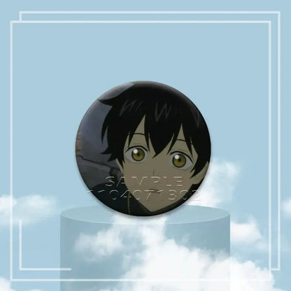 Black clover asta button pin featuring a glossy tinplate badge of a black anime character with golden eyes and dark hair