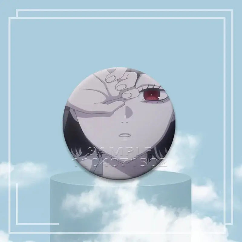 Black clover asta circular pin featuring grayscale anime character with one red eye made of tinplate badge