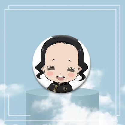 Black clover asta button pin features a black and gold chibi character with wavy hair on a tinplate badge