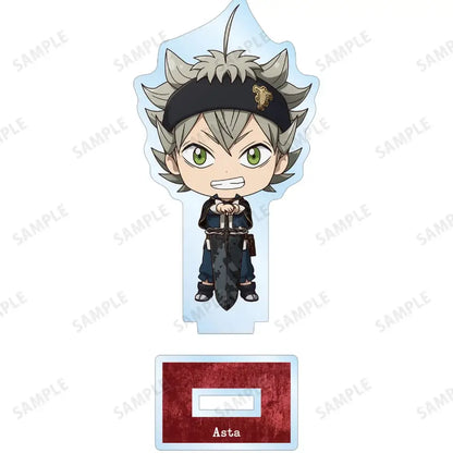 Black clover asta chibi acrylic standee featuring silver hair green eyes and black headband with gold lion emblem acrylic display
