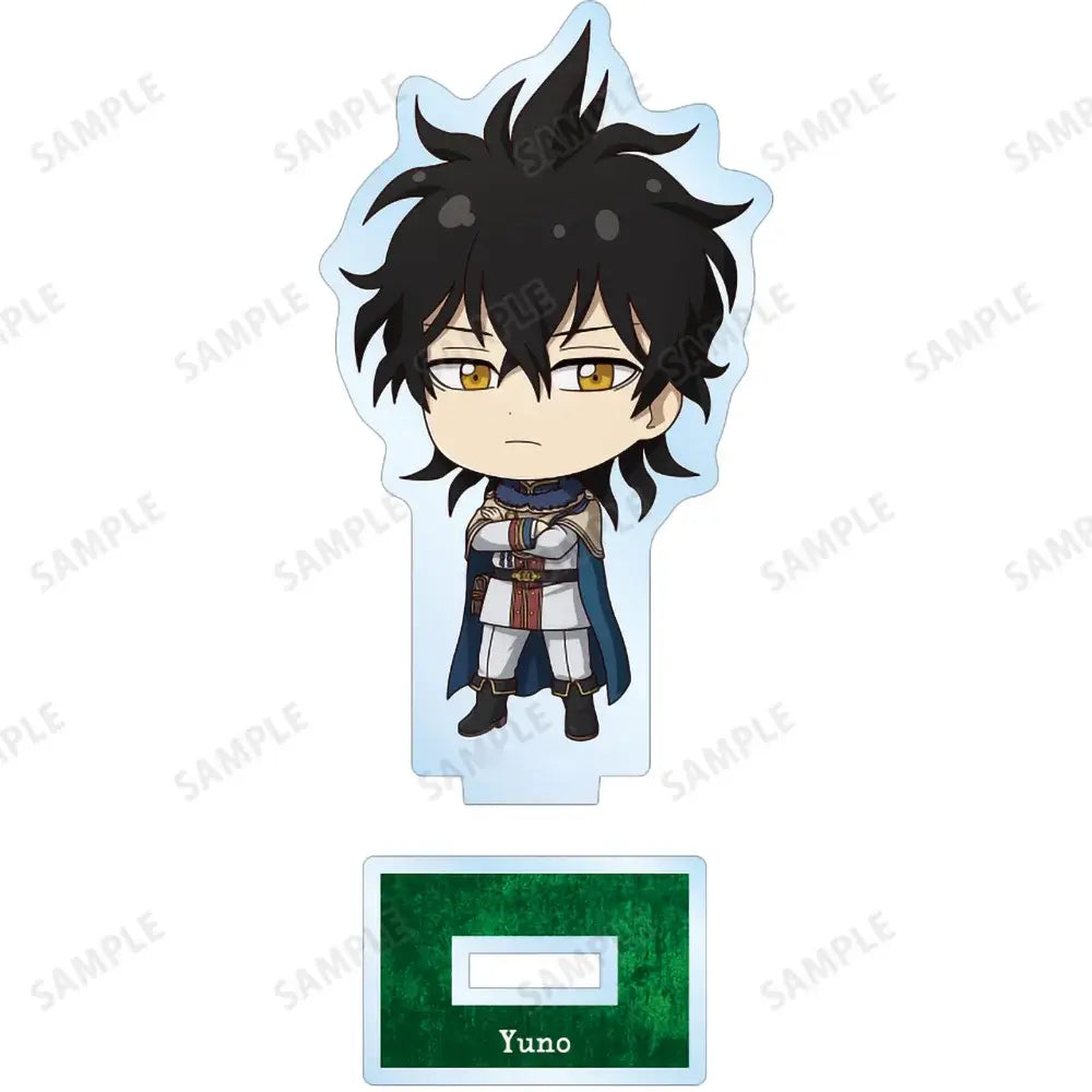 Black clover asta chibi acrylic standee featuring spiky black hair, golden eyes, and white armor in acrylic display