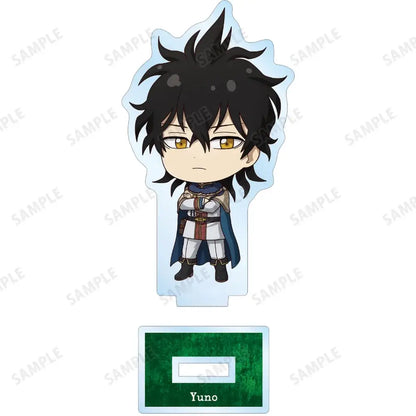 Black clover asta chibi acrylic standee featuring spiky black hair, golden eyes, and white armor in acrylic display