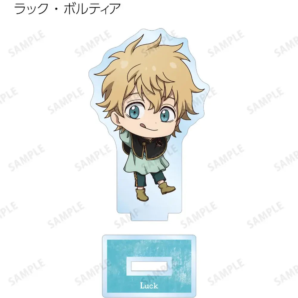 Black clover asta chibi acrylic standee featuring blonde hair blue eyes green tunic acrylic display for fans