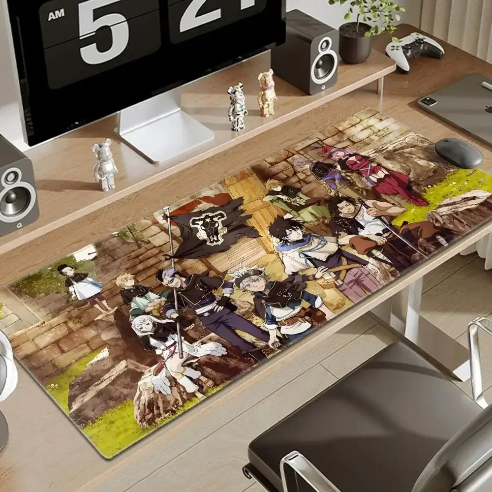 Black clover asta gaming desk mat featuring a vibrant anime illustration on a smooth durable surface
