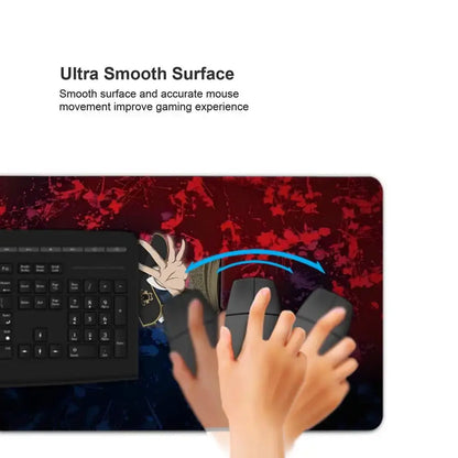 Black clover asta gaming desk mat with smooth surface featuring black and red anime design for large desk use