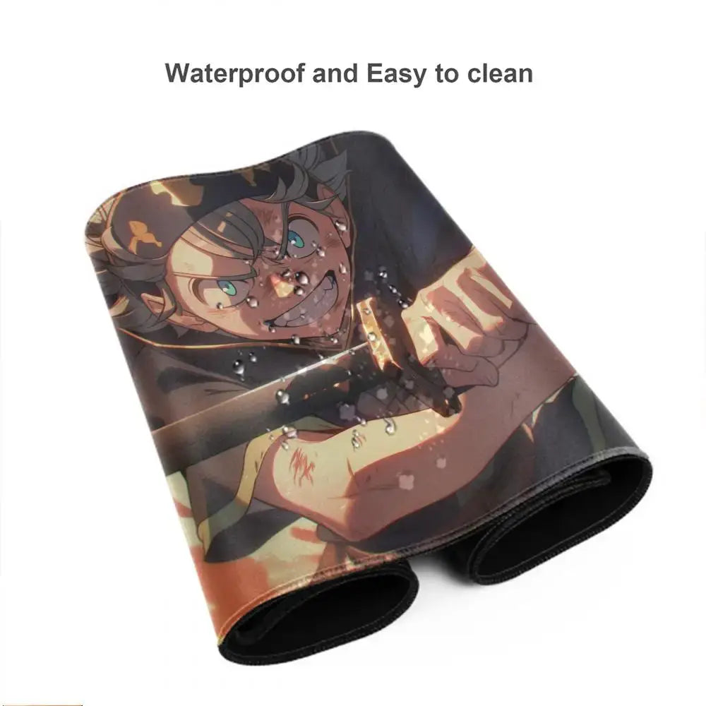 Black clover asta gaming desk mat waterproof large black and brown anime-themed mousepad with green-eyed character