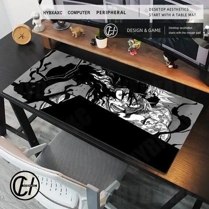 Black clover asta large black and white anime-themed desk mat with anti-slip surface for gaming use