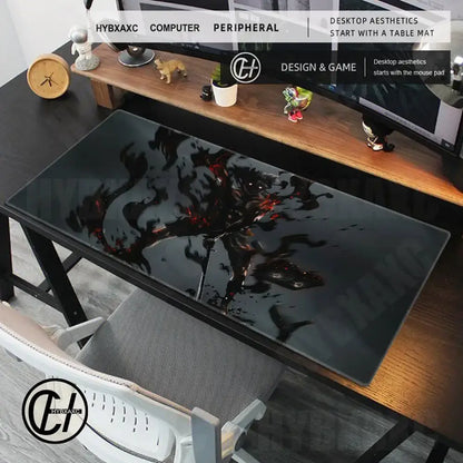 Black clover asta gaming mousepad large black and red desk mat with glossy finish and anti slip surface