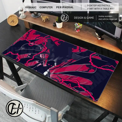 Black clover asta gaming desk mat with vibrant red and black anime design on dark navy large anti-slip surface