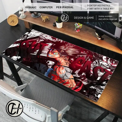 Black clover asta gaming desk mat featuring a vibrant red and black anime design with anti-slip large surface