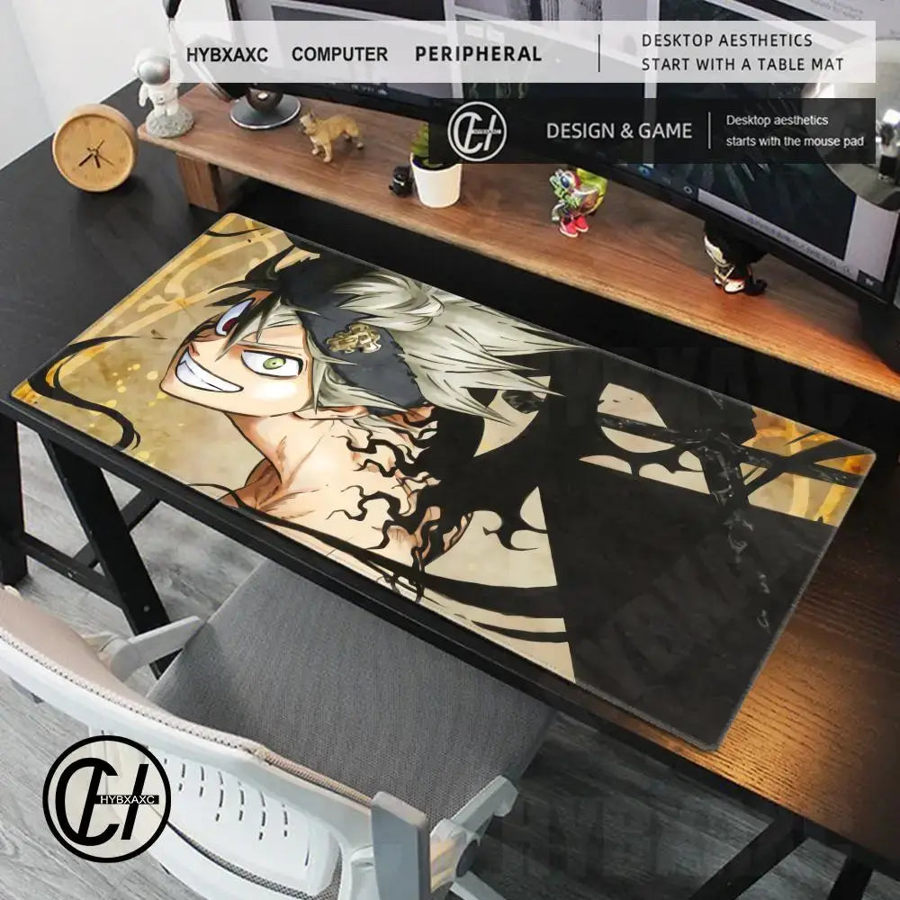 Black clover asta gaming desk mat large rectangular glossy mouse pad with silver hair anime character design