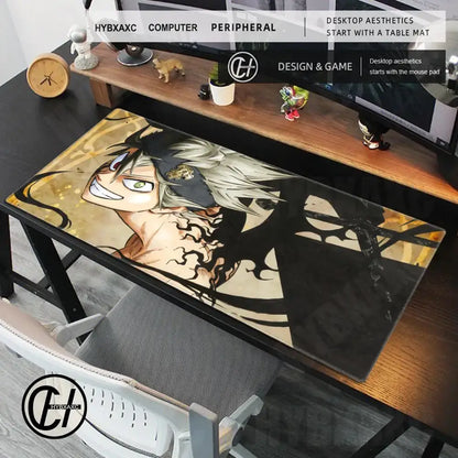 Black clover asta gaming desk mat large rectangular glossy mouse pad with silver hair anime character design