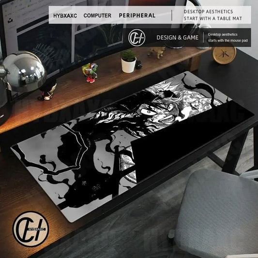 Black clover asta black and white anime desk mat with anti-slip backing and dynamic character illustration