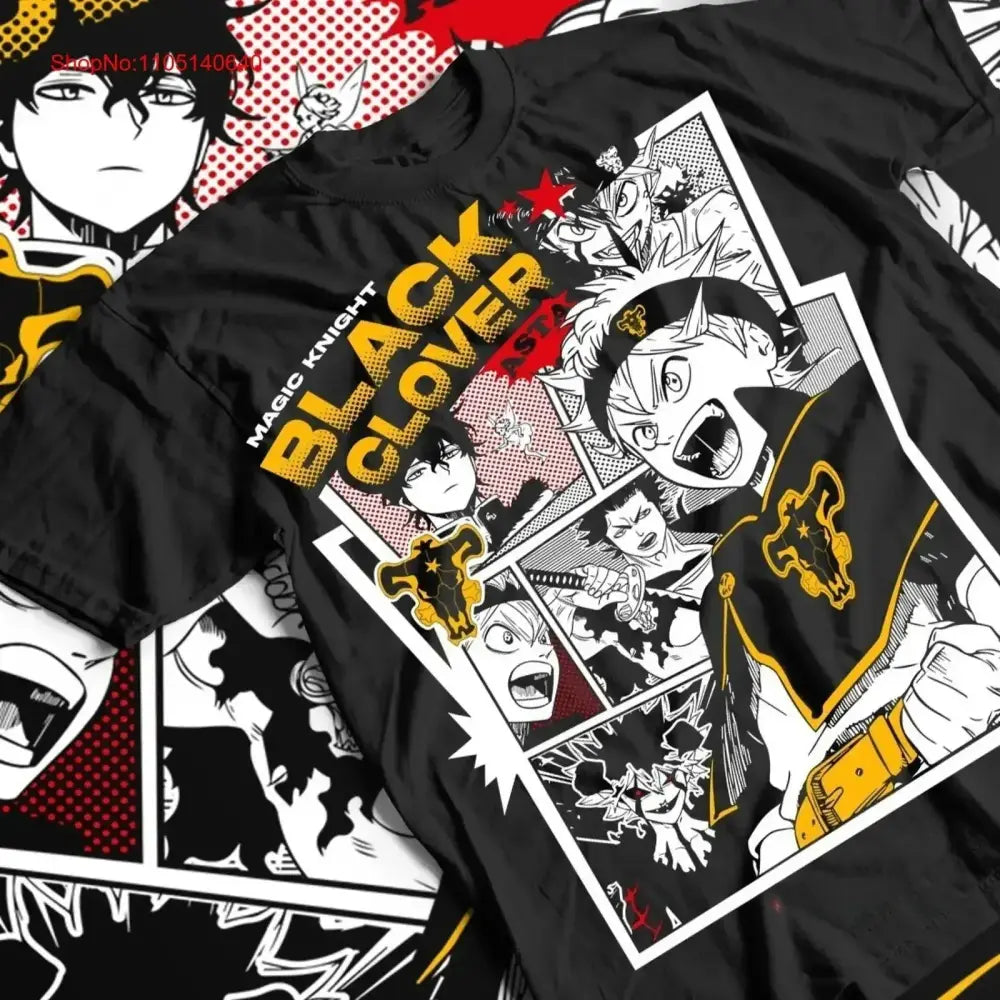 Black clover asta graphic tee featuring bold black and yellow magic knight black clover anime print on cotton oversized black t-shirt