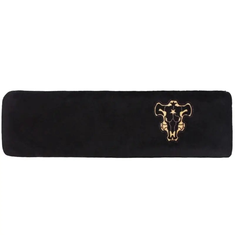 Black Clover asta headband black plush cosplay band with embroidered gold and black emperor logo bull skull emblem