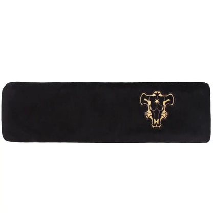 Black Clover asta headband black plush cosplay band with embroidered gold and black emperor logo bull skull emblem