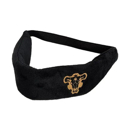 Black plush asta headband with gold-embroidered emperor logo bull skull emblem cosplay band accessory