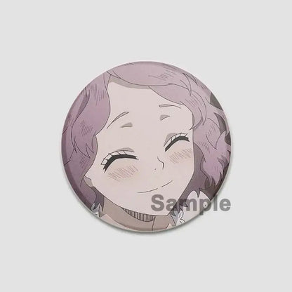 Black clover asta lapel pin with detailed anime-style lavender hair character on smooth circular badge for backpacks