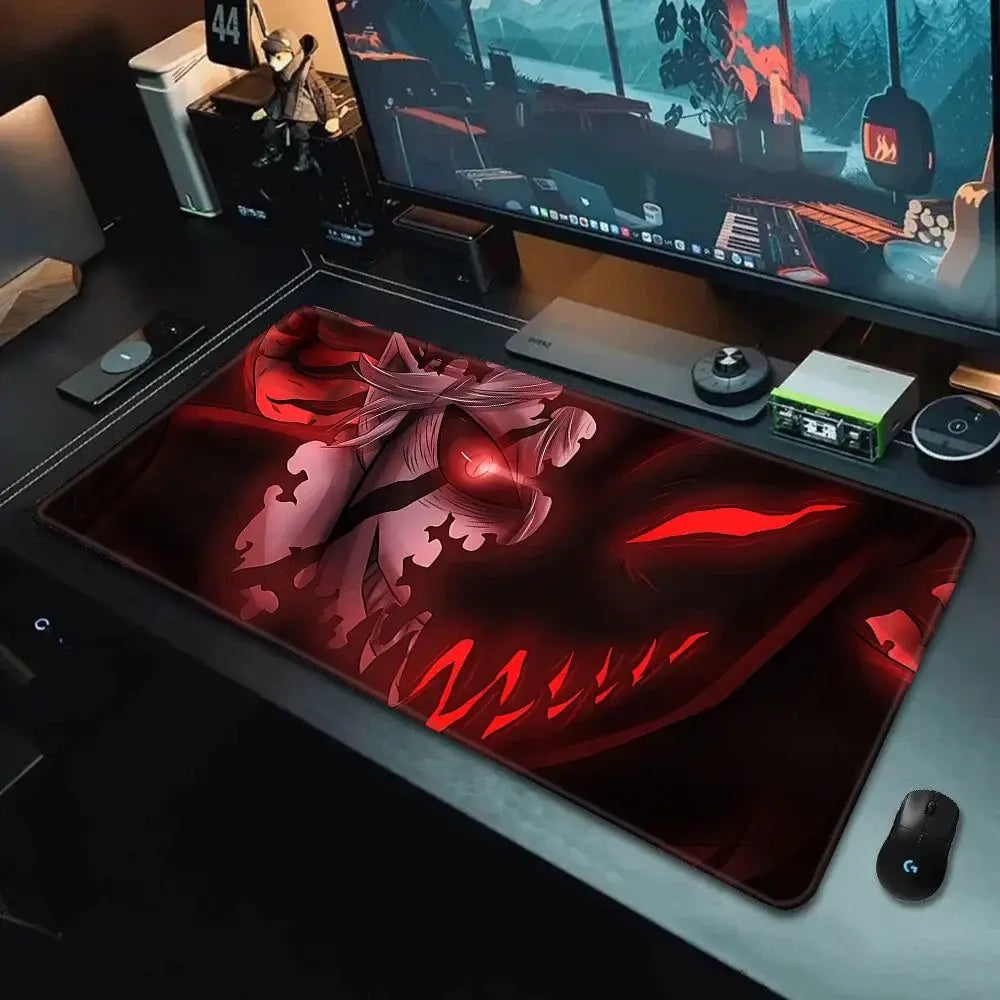 Black clover asta mousepad xxl 90x40cm non-slip red and black anime gaming mousepad with glowing eyes character