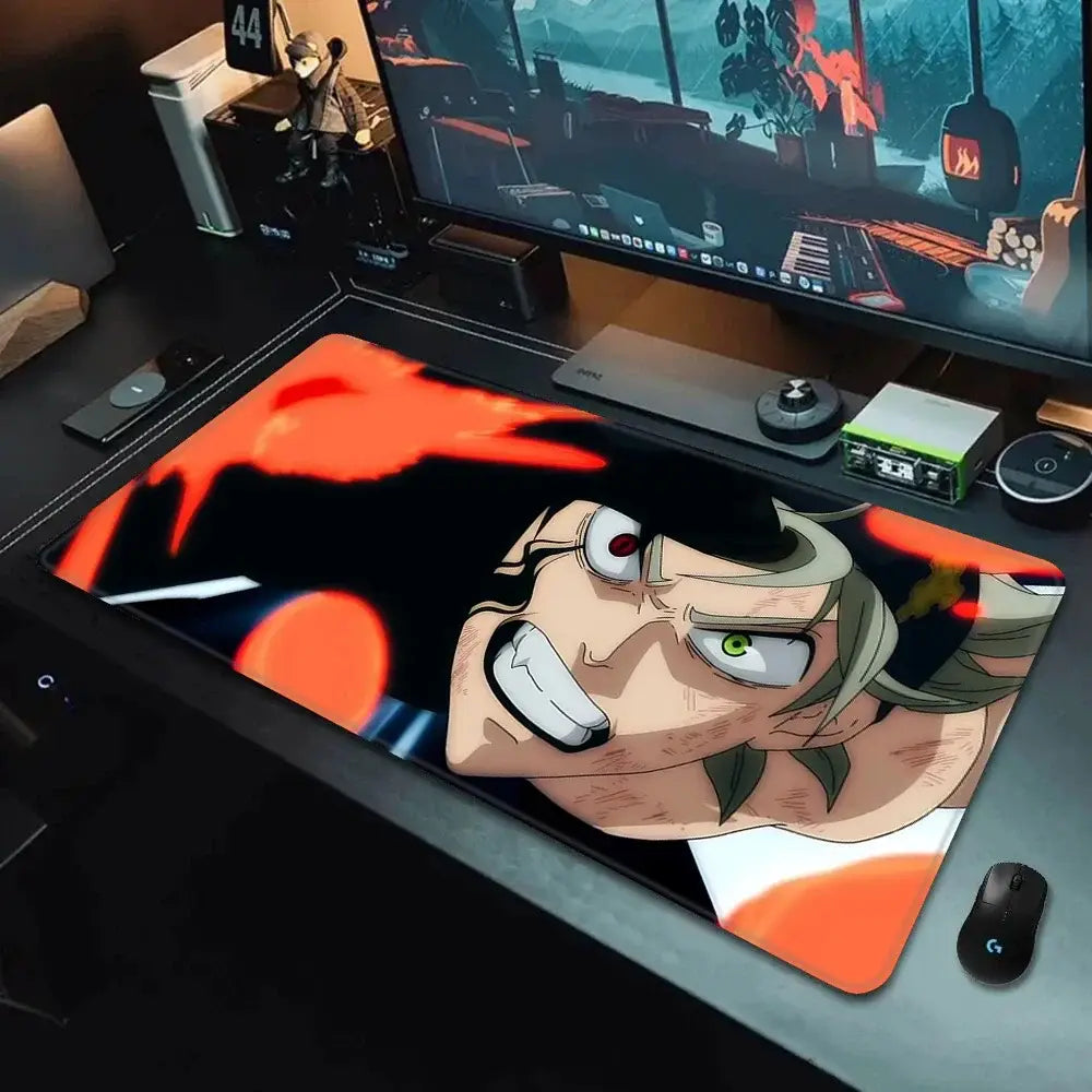 Black clover asta mousepad xxl 90x40cm non-slip with black and orange anime design featuring clover asta character