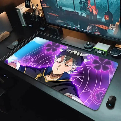 Black clover asta mousepad XXL 90x40cm non-slip gaming mousepad with purple and blue anime design and ornate background