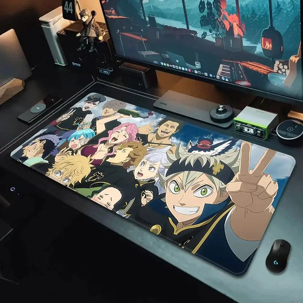 Black clover asta mousepad xxl 90x40cm non-slip featuring vibrant black clover characters in dynamic poses