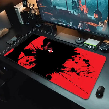 Black clover asta mousepad xxl 90x40cm gaming mousepad with black and red splatter design and anime character silhouette
