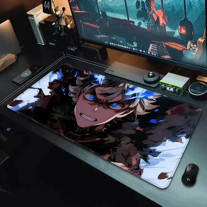 Black clover asta gaming mousepad in black and blue with detailed artwork non-slip xxl 90x40cm for desktop use