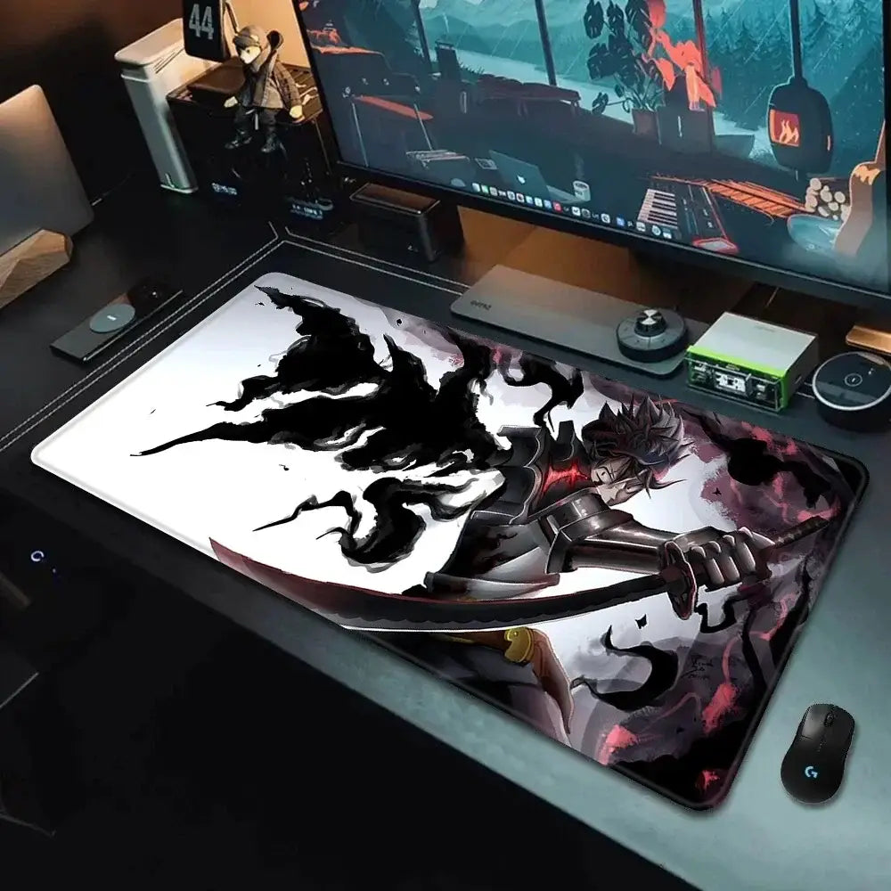 Black clover asta gaming mousepad in black and red with dynamic character design on smooth glossy non-slip surface