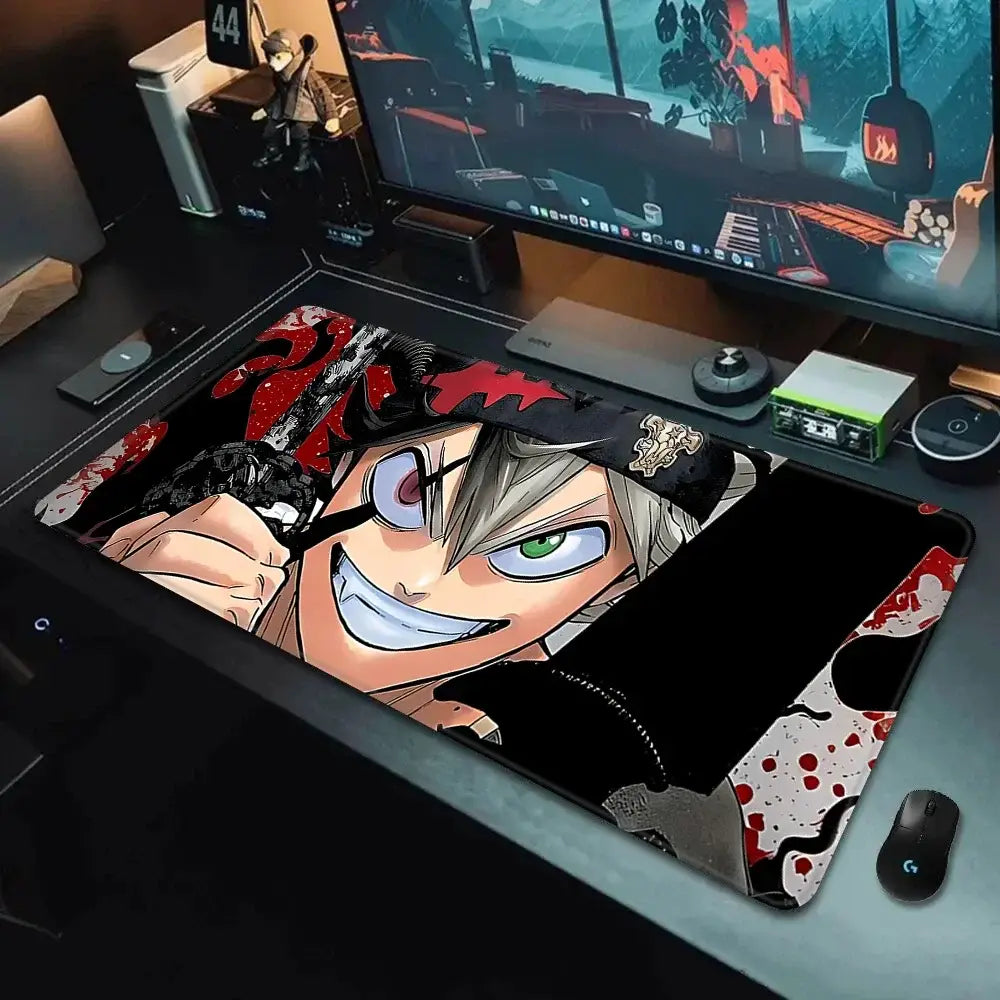 Black clover asta black and red anime gaming mousepad with silver hair character green eyes non-slip xxl 90x40cm