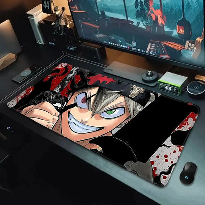 Black clover asta black and red anime gaming mousepad with silver hair character green eyes non-slip xxl 90x40cm