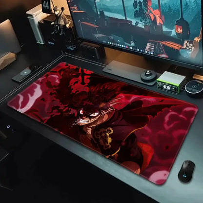 Red and black black clover asta gaming mousepad with dynamic character illustration non slip xxl 90x40cm