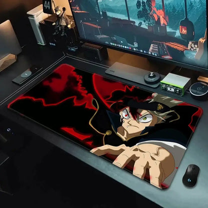 Black clover asta mousepad in black and red featuring clover asta with green eyes black hair and cape non slip xxl 90x40cm