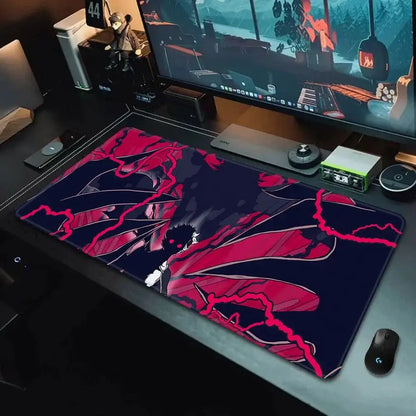 Black clover asta non slip gaming mousepad xxl 90x40cm with vibrant red and black anime design and lightning motifs
