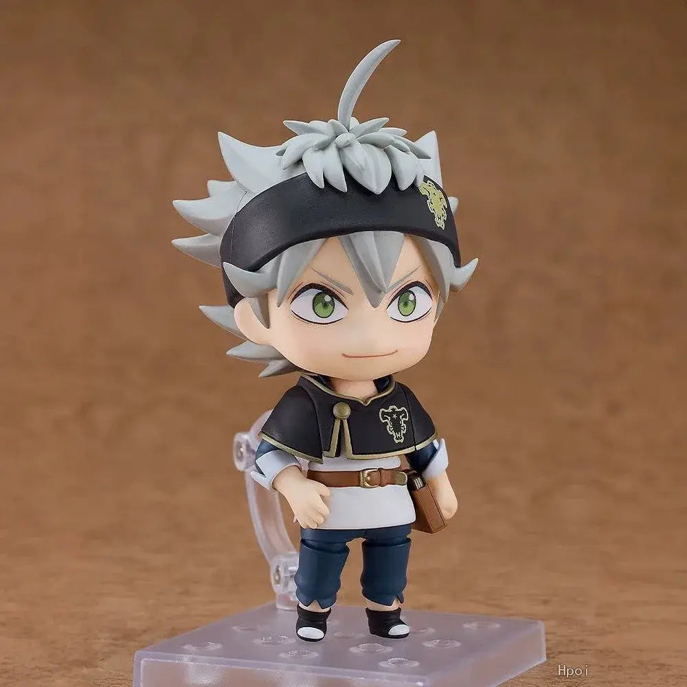 Black clover asta nendoroid figure with spiky silver hair green eyes and replaceable face in dark outfit