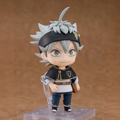 Black clover asta nendoroid figure with spiky silver hair green eyes and replaceable face in dark outfit