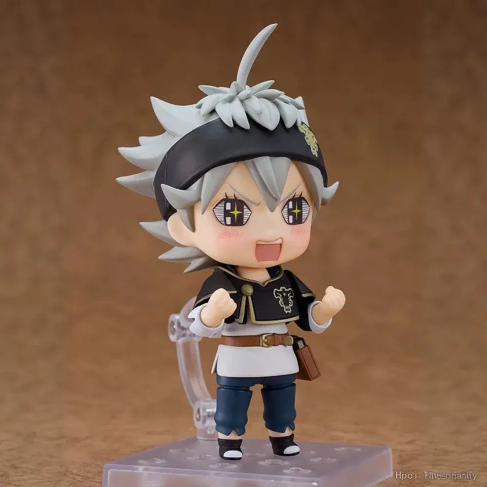 Chibi black clover Asta nendoroid figure with spiky silver hair, black headband, gold trim, and replaceable face feature