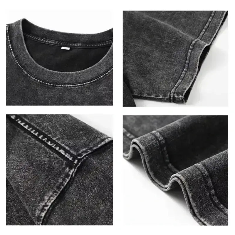 Black clover asta oversized t-shirt in black distressed denim with washed cotton and visible stitching details