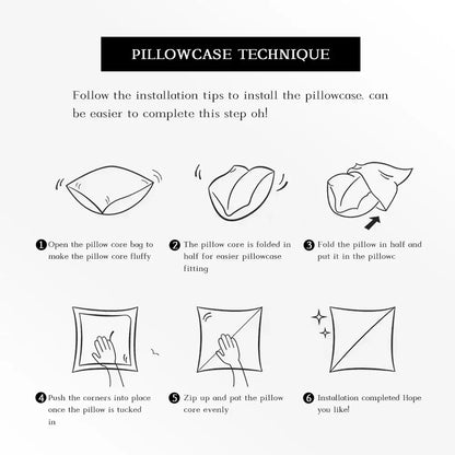 Black Clover Asta silky short plush pillow case zipper installation diagram with six illustrated pillowcase technique steps