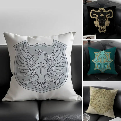 White black clover asta pillow case with gray eagle emblem in silky short plush fabric and zipper closure