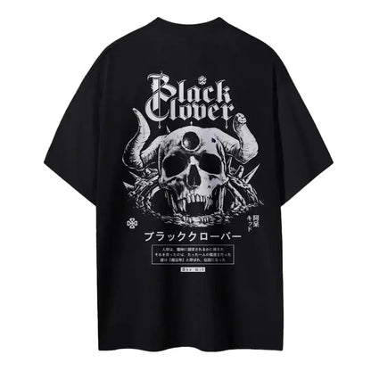 Black clover asta black t-shirt with skull horn graphic made of pure cotton with a round neck design