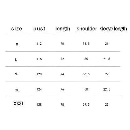 Size chart for black clover asta washed cotton short sleeve t-shirt in black showing women’s measurements cm m to xxxl