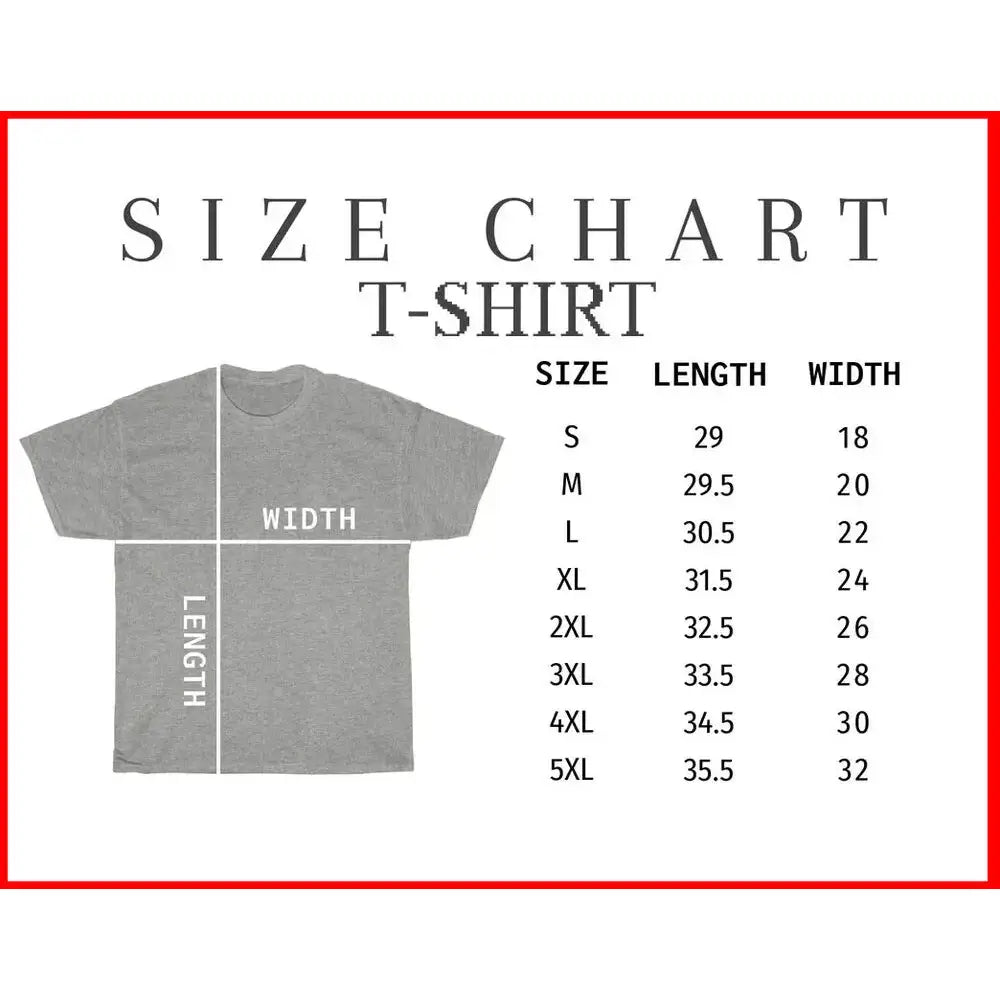 Gray heathered t-shirt with black clover asta yuno size chart printed in black text for all sizes