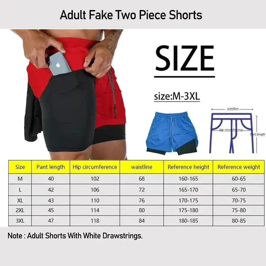 Black clover liebe red and black quick-dry lightweight fake two-piece shorts with side pocket holding smartphone
