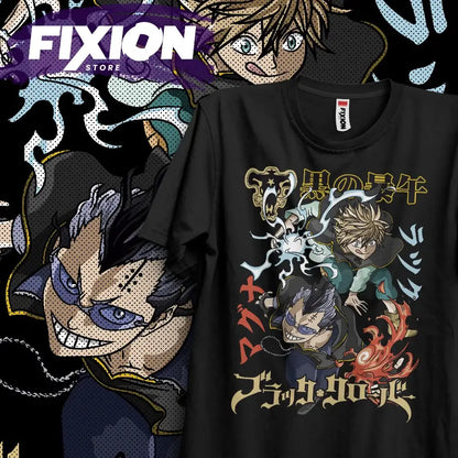 Black clover magna y luck anime t-shirt black cotton with vibrant graphic and bold yellow and red accents