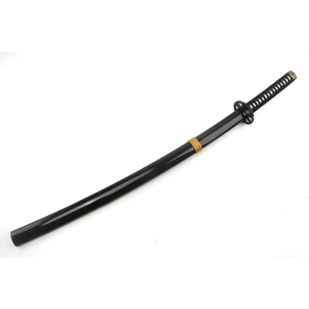 Black clover yami sukehiro sword replica with a black glossy katana and gold accents on handle and scabbard