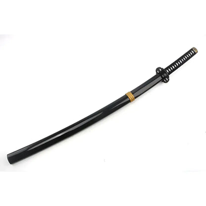 Black clover yami sukehiro sword replica with a black glossy katana and gold accents on handle and scabbard