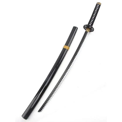 Black clover yami sukehiro sword replica with black serrated katana blade and gold accented handle and scabbard