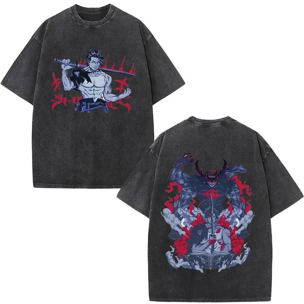 Black clover yami sukehiro black oversized t-shirt with double-sided anime graphics on front and back
